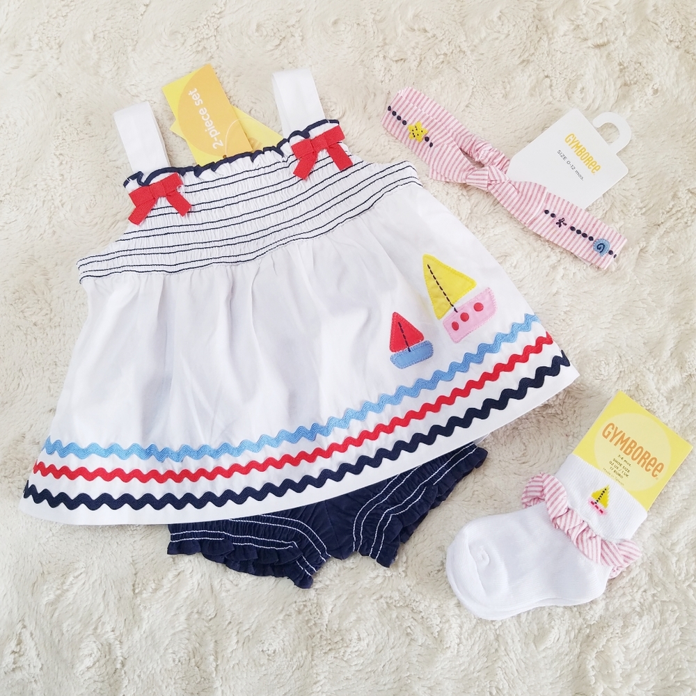 Gymboree Sailboat Smocked Set + accessories 3-6m